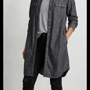 Isabel Longline Denim-Look Shacket | Charcoal Grey Button Down Layer | Large